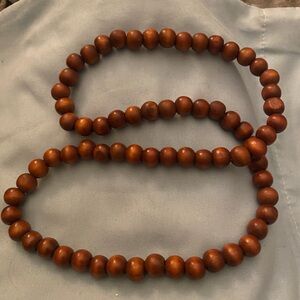 26” Brown Wood .5” Diameter Beads Neaded Necklace Artisan Handmade